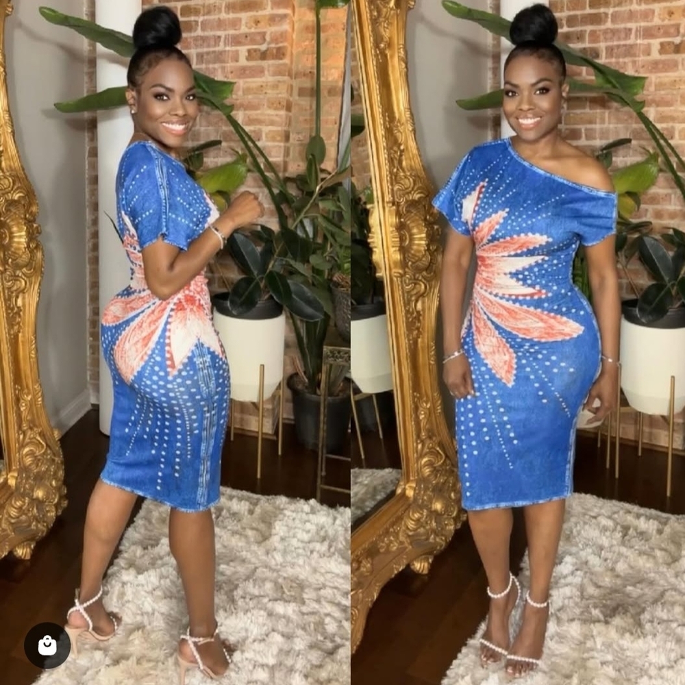 Elegant Blue and Pink Women's Dress